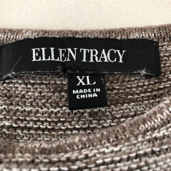 Ellen Tracy Casual Lg Slv Scoop Neck Cotton/Acrylic Sweater Cocoa + Ivory Sz XL - Picture 9 of 11